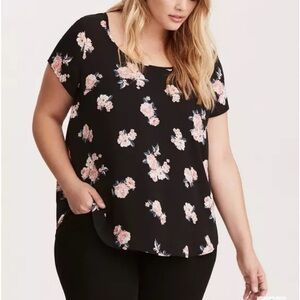 Torrid Floral Print Georgette Drape Back Top Short Sleeves Size 5